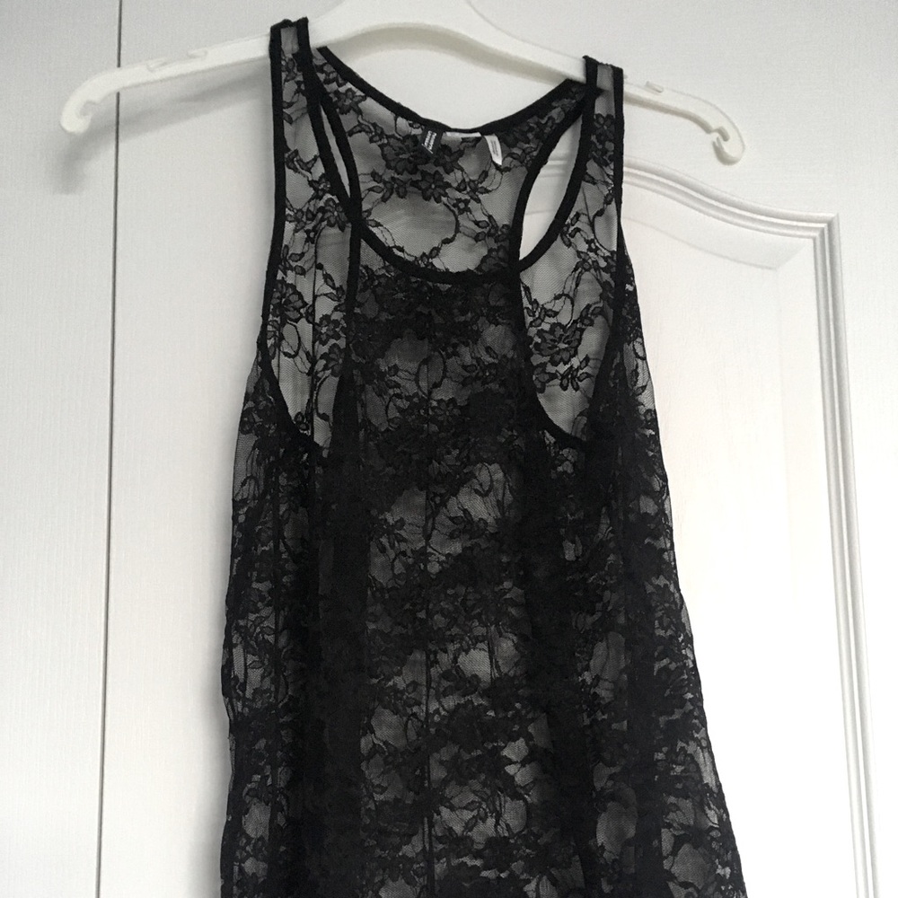 Black Lace Overlay Tank Top